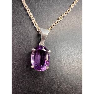 Vintage Amethyst Sterling Silver Pendant on 960 Silver Chain 18”